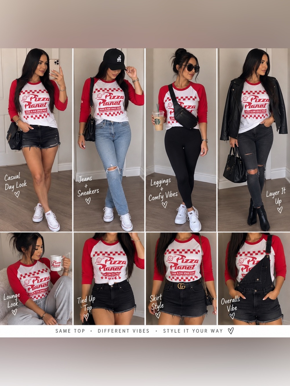 Pizza Planet Red & White Raglan Graphic Tee